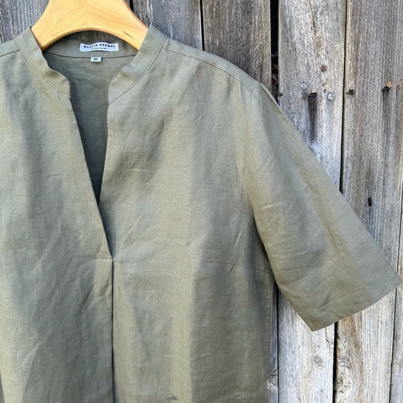 Marvin Browne Linen Short Sleeve Tunic Dress Olive Green M - Picture 5 of 13